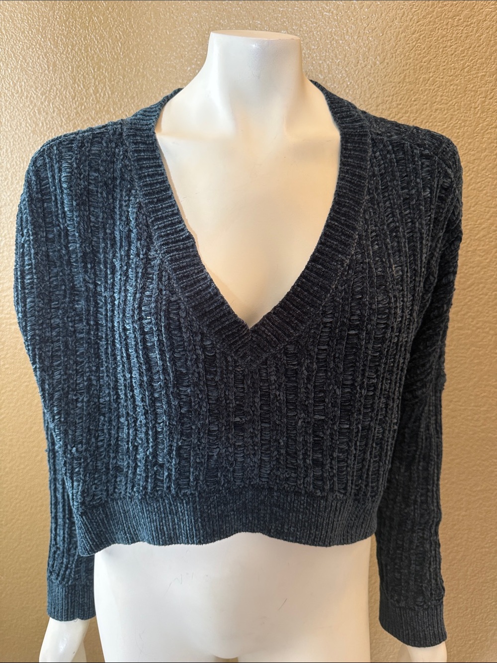 silence + noise Forest Green V-Neck Chenille Sweater